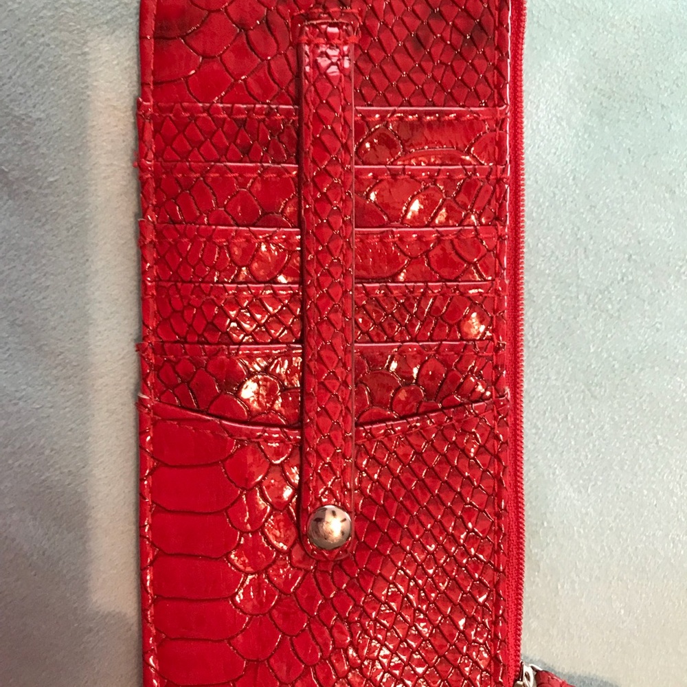 Red snake print card wallet
